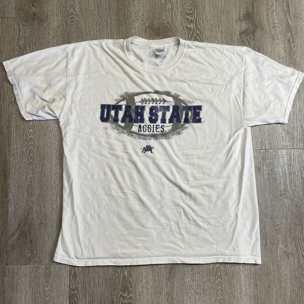 Utah State Aggies T Shirt White Blue Short Sleeves Adult XL Gildan